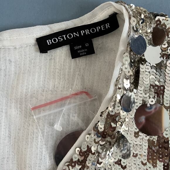 NWT Boston Proper Effortless Glamour Paillette Silver Sequin A-Line Dress - Picture 7 of 8